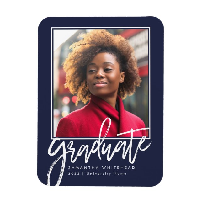 Modern Photo Grad Announcement Navy Blue 2022 Magnet (Vertikal)