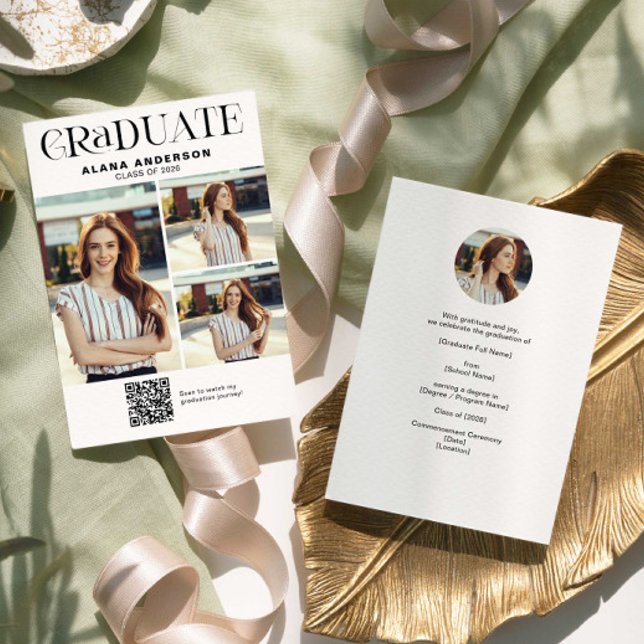 Modern Photo Graduation Announcement QR Code Video Meddelande (Skapare uppladdad)