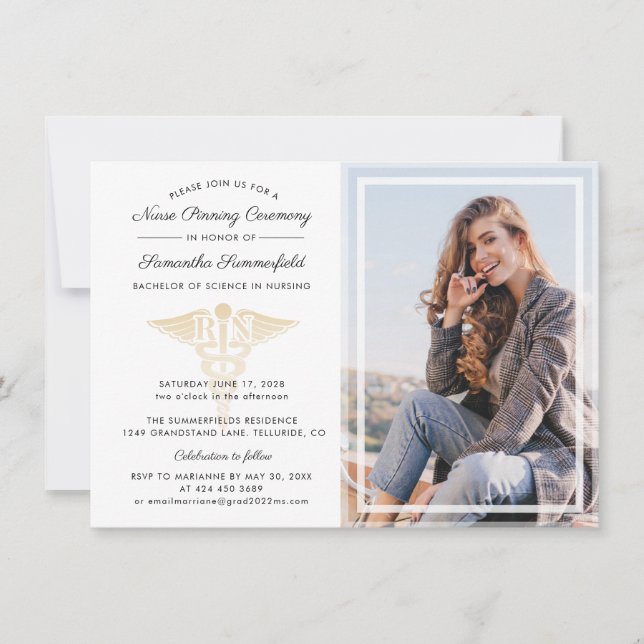Modern Photo Graduation Nurse Pinning Ceremony Inbjudningar (Framsida)
