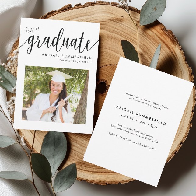 Modern Photo Graduation Open House Invitation Tack Kort (Skapare uppladdad)