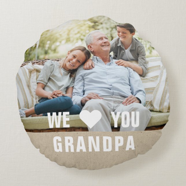 Modern Photo Grandpa Script Heart Rund Kudde (Baksidan)