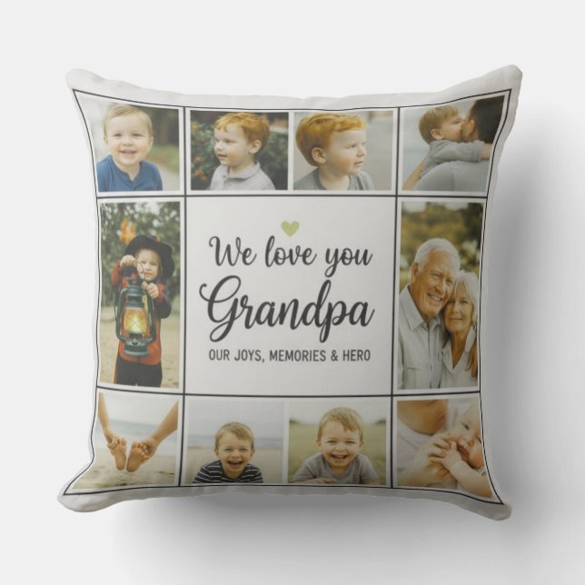 Modern Photo Grandpa Script Heart Throw Pillow Kudde (Framsida)
