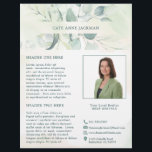 Modern Photo Greenery Eucalyptus Elegant Rustic Reklamblad<br><div class="desc">Affärsflygare för elegant med ditt namn mellan en övre och grund gräns av eukalyptus löv och grön med en blå nyans över en pastellfärgad tvätta. Använda mallen för att lägga till foton och biografer. Den här stil-flygaren är underbar för att en ny riktig gods agent/verkstad ska kunna passera som introduktion/brev...</div>