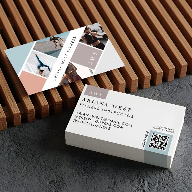 Modern Photo Grid Personal Trainer Fitness Coach Visitkort (Modern Four Photo Collage Personal Trainer Fitness Business Card)