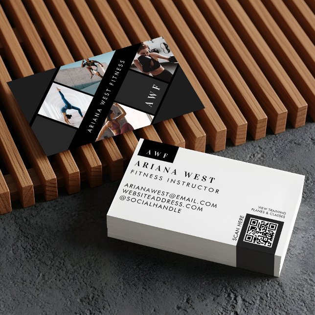Modern Photo Grid Personal Trainer Fitness Coach Visitkort (Modern Four Photo Collage Personal Trainer Fitness Business Card)