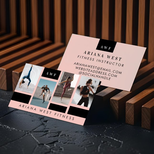 Modern Photo Grid Personal Trainer Fitness Coach Visitkort (Modern Four Photo Collage Personal Trainer Fitness Business Card)