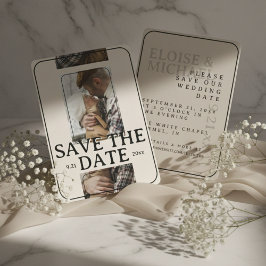 Modern Photo Grid with Bold Serif Save the Date Inbjudningar