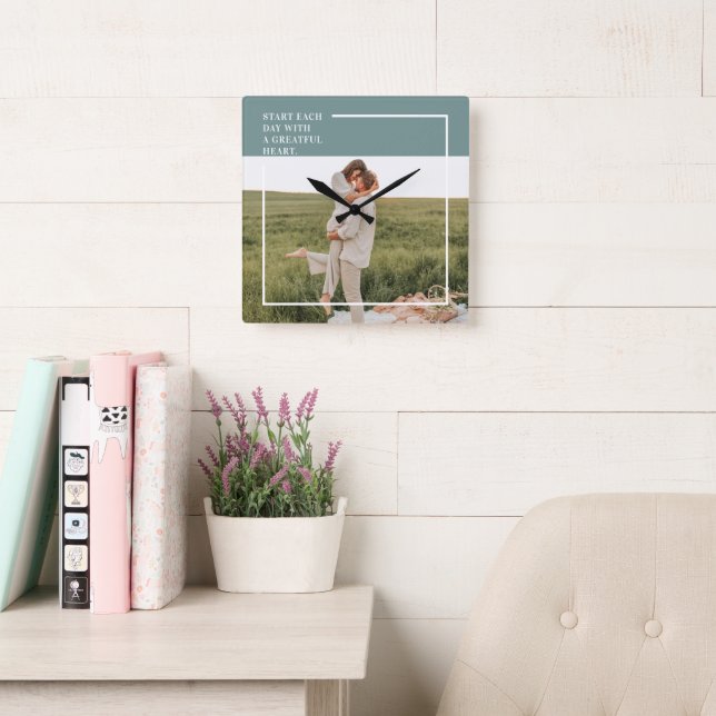 Modern Photo Grönt Family Loving Gift Fyrkantig Klocka (Läsesal)
