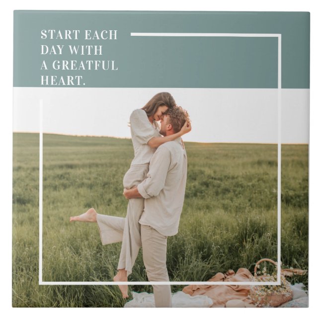 Modern Photo Grönt Family Loving Gift Kakelplatta (Framsidan)