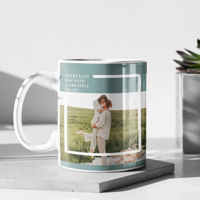 Modern Photo Grönt Family Loving Gift Mugg (Skapare uppladdad)