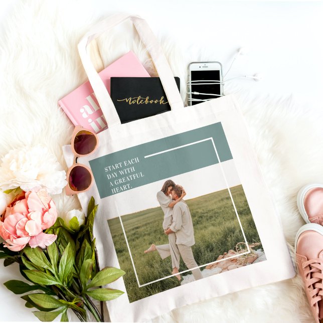 Modern Photo Grönt Family Loving Gift Tygkasse (Skapare uppladdad)