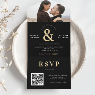 Modern Photo & Guld Ampersand Bröllop QR-kod