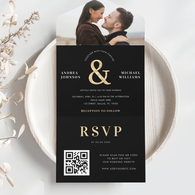 Modern Photo & Guld Ampersand Bröllop QR-kod (Skapare uppladdad)