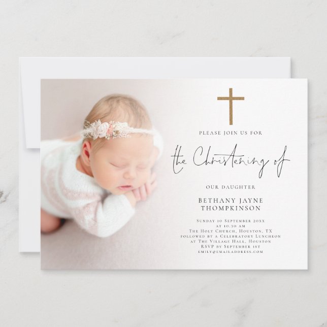 Modern Photo Guld Glitter Kor Christening Inbjudningar (Framsida)