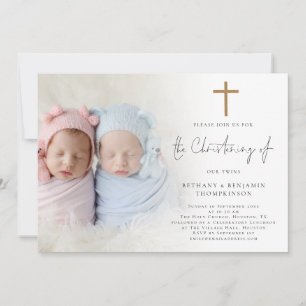 Modern Photo Guld Kor Twillingars Christening Inbj Inbjudningar