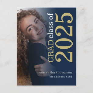 Modern Photo Guld Navy 2025 Studenten Meddelande Vykort