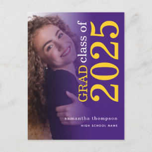 Modern Photo Gult Lila 2025 Studenten Meddelande Vykort