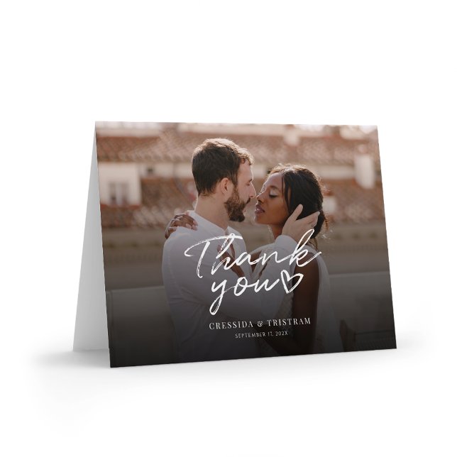 Modern Photo Hand-Lettered Bröllop Tack Kort (Modern Wedding Photo Thank You Folded Card)