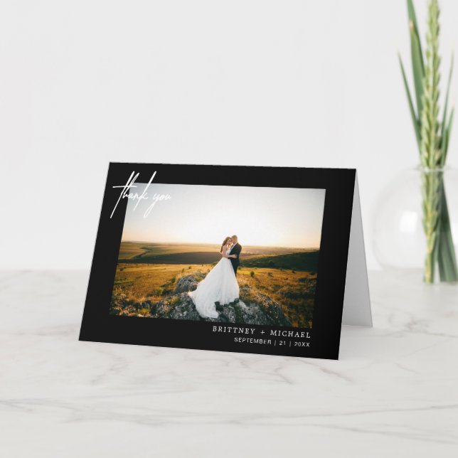 Modern Photo Hand-Lettered Tack Black Kort (Framsida)