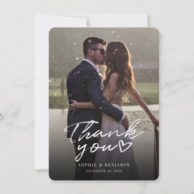Modern Photo Hand-Lettered Wedding Tack Kort (Framsida)