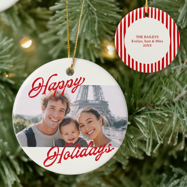 Modern Photo Happy Holidays Family Keepsake Julgransprydnad Keramik (Skapare uppladdad)