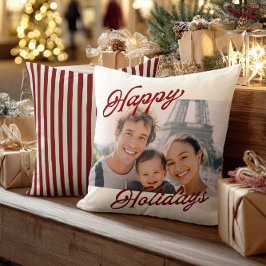 Modern Photo Happy Holidays Family Keepsake Kudde