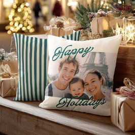 Modern Photo Happy Holidays Family Keepsake Kudde
