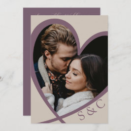 Modern Photo Heart Champagne & Dusty Ro Bröllop Inbjudningar