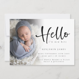 Modern Photo Hej Nyfödd bebis Boy Blue Birth Meddelande