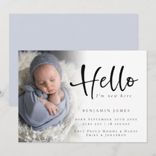 Modern Photo Hej Nyfödd bebis Boy Blue Birth Meddelande