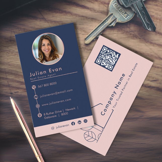 Modern Photo House Logotyp  Navy Blue Realtor Visitkort (Skapare uppladdad)