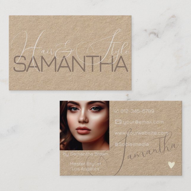 Modern Photo Image Elegant Calligraphy Namntecknin Visitkort (Fram/baksida)