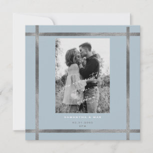 Modern Photo Isig Blue & Silver Square Bröllop Inbjudningar