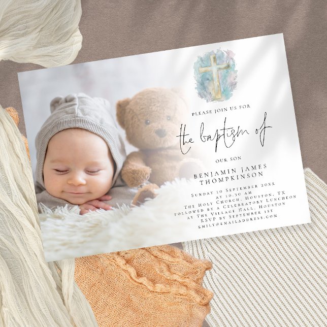 Modern Photo Kor Blue Baptism Inbjudningar (Skapare uppladdad)