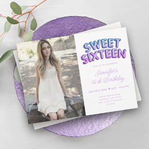 Modern Photo Lila Blue White Balloons Sweet 16 Inbjudningar