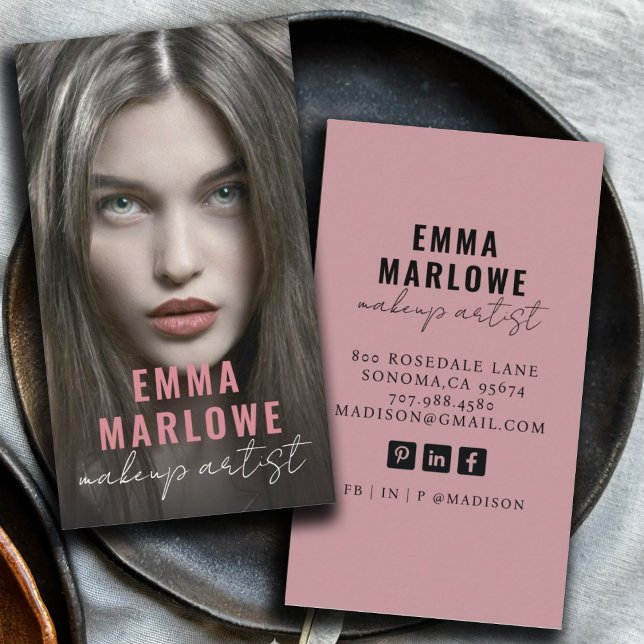 Modern Photo Makeup Artist Smoky Dusty Ro Visitkort (Skapare uppladdad)