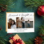 Modern Photo Married & Bright Newlyed God Jul Julkort<br><div class="desc">Det moderna 3-fotokortet för gifta och nyfödda jular är ett snyggt sätt att fira din första julhelg som gifta par. Det här kortet har en ren utformning av contemporaryn med ett stort fotoområde som visar din favorit bröllop eller det nya bild. Den festive hälsning Merry & Married visas elegant i...</div>