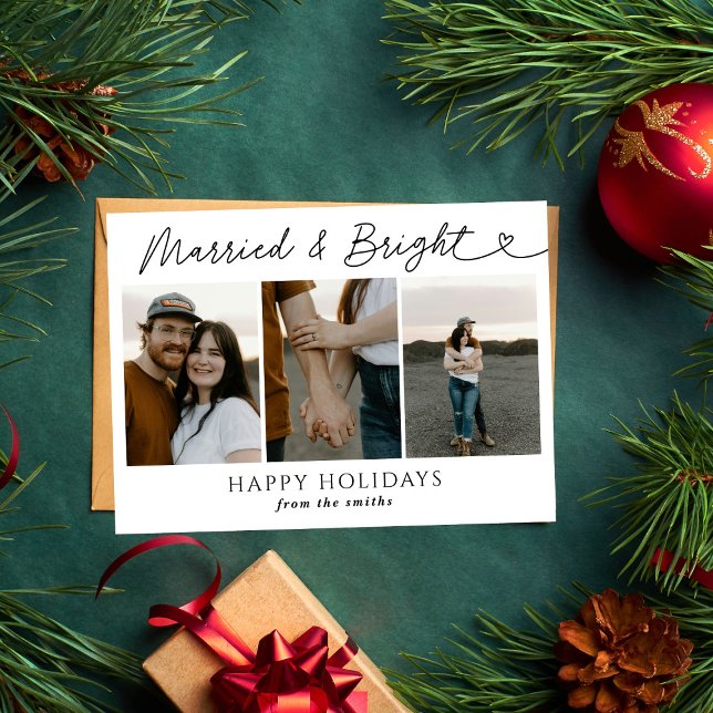 Modern Photo Married & Bright Newlyed God Jul Julkort (Skapare uppladdad)
