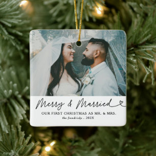 Modern Photo Merry & Married Newlyed-jul Julgransprydnad Keramik