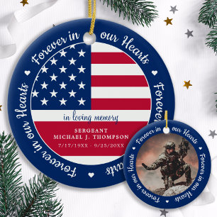 Modern Photo Military Veteran USA flagga Memorial Julgransprydnad Keramik