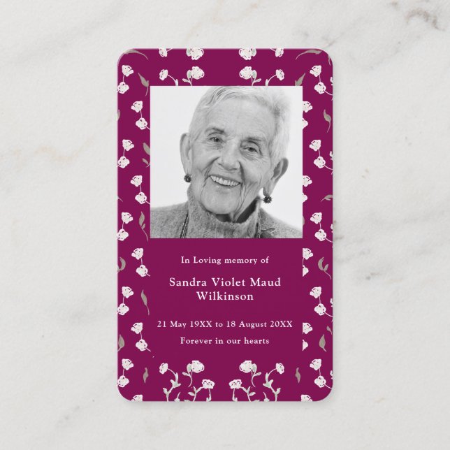 Modern photo minimalist memorial prayer card  visitkort (Framsida)