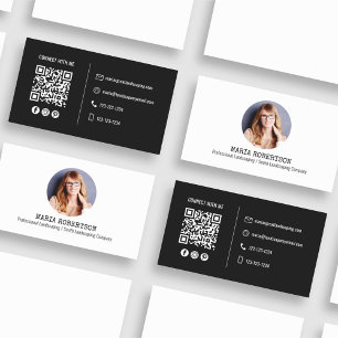 Modern Photo Minimalist QR Code Social Media Black Visitkort