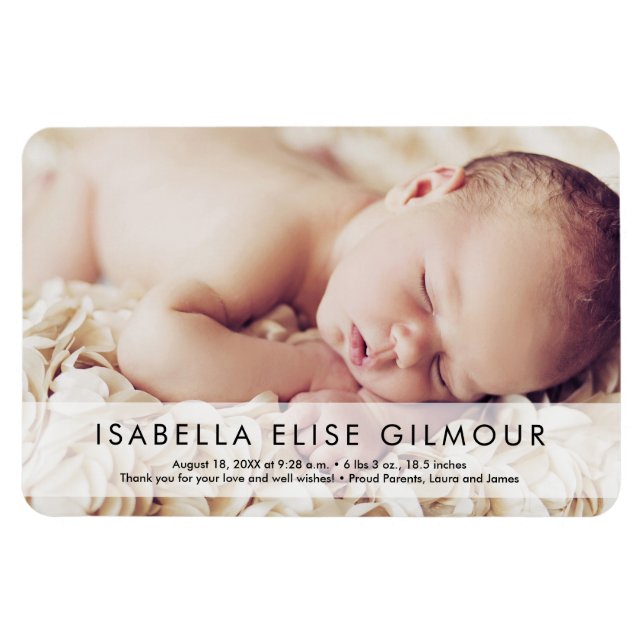 Modern Photo Namn Birth Stat Newborn flicka Magnet (Horisontell)
