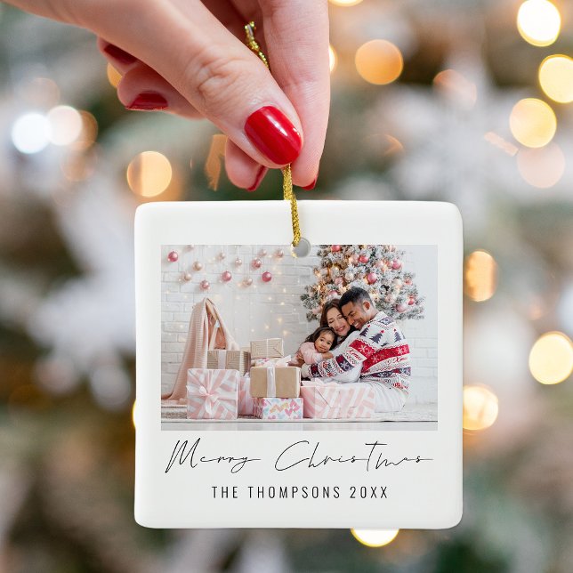 Modern Photo Namn Year God jul Julgransprydnad Keramik (Part of a collection of matching festive products)