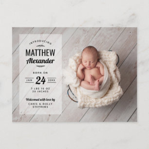 Modern Photo Overlay Birth-annons vykort