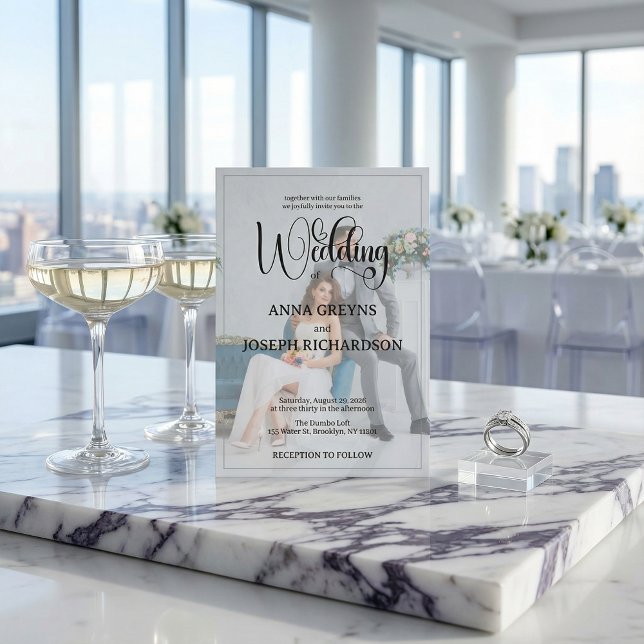 Modern Photo Overlay Black Calligraphy Wedding  Inbjudningar (Skapare uppladdad)