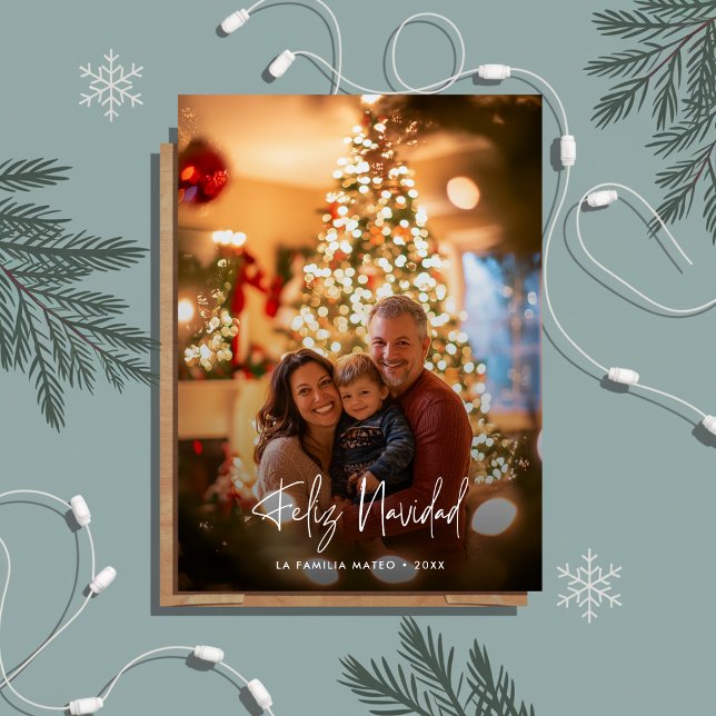 Modern Photo Overlay Feliz Navidad jul Red Julkort (Skapare uppladdad)