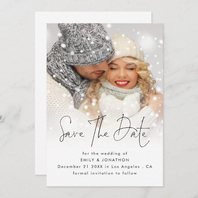 Modern Photo Overlay QR-kod Winter Wedding Spara Datumet (Fram/baksida)