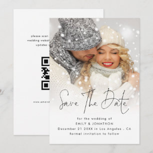 Modern Photo Overlay QR-kod Winter Wedding Spara Datumet