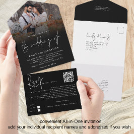 Modern Photo Overlay QR-kodskript Bröllop Black